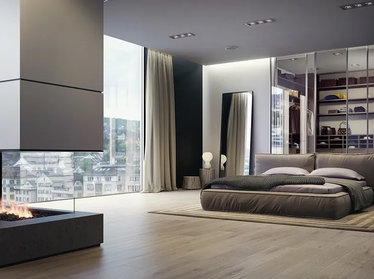 arredo moderno con armadio dietro letto