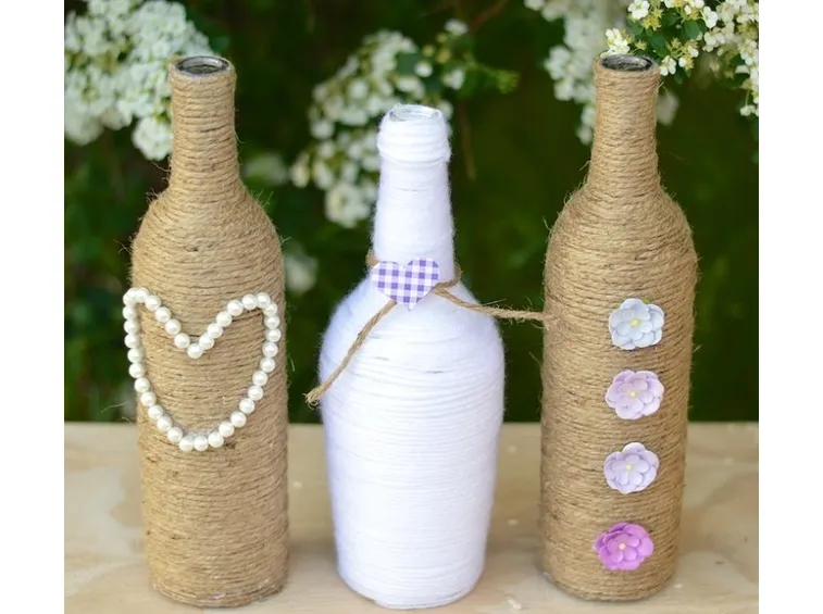 bottiglie decorate con corda
