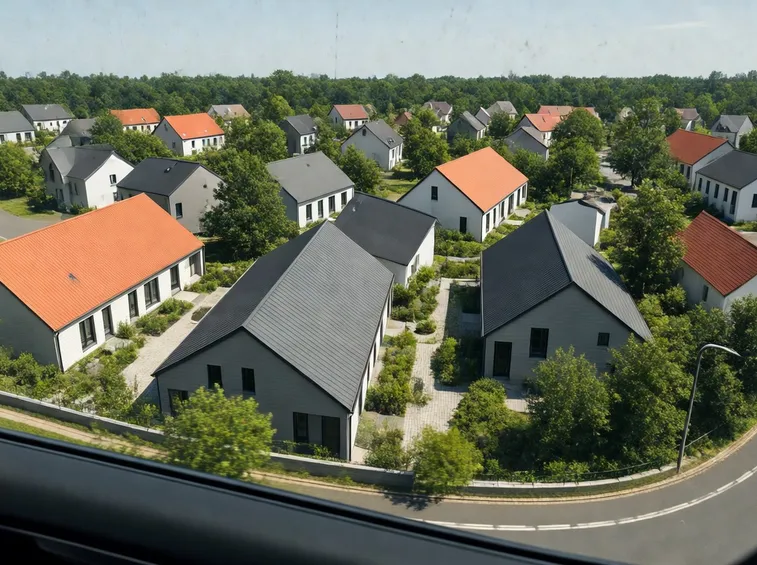vista dall'auto di un insediamento cohousing