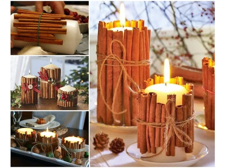 candele decorate con cannella