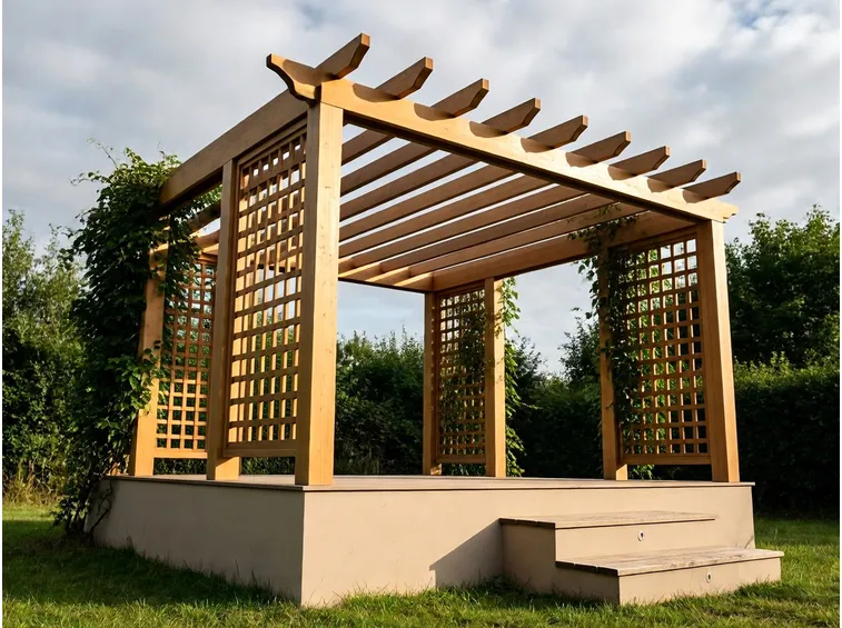 Giardino con pergolato in legno