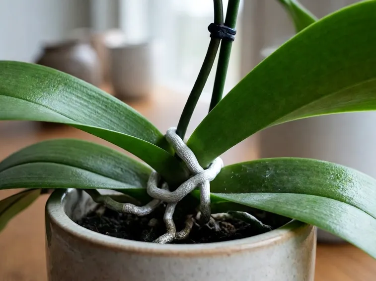 Foglie di orchidea in piena salute